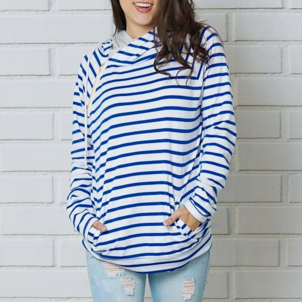 NWT BLUE AND WHITE Drawstring Hoodie